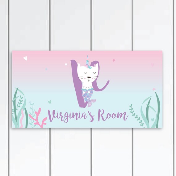 Personalized Mermaid Cat Door Sign Mermaid Bedroom For Girls Mermaid Nursery Decor Mermaid Bedroom Decor Mermaid Cat Decor