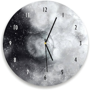 Watercolor Moon Clock, Full Moon Wall clock, Moon Art, Watercolor Moon Clock, Black and White Wall Art, Celestial wall decor