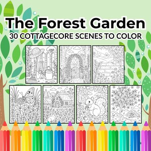 The Forest Garden - Cottagecore Malbuch für jedes Alter | 30 Von der Natur inspirierte Seiten | Druckbares PDF + PNG | 8,5 x 11 Digital Download