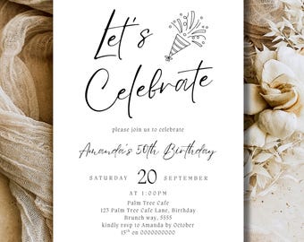 Let&#39;s Celebrate Invite Template Editable Surprise Birthday Party Invite Anniversary Invite Digital Invite 30th 40th 50th 60th Celebration