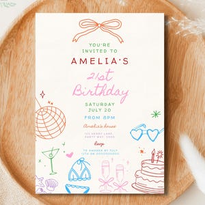 Dinner Party Invitation Template Editable Hand Drawn Birthday Invite Coloful Scribble Illustration Invite  Whimsical 16th 18th 21st 30th
