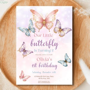 Butterfly Birthday Invitation 1st Birthday Girl Invite Pink Floral Butterfly Birthday Invite Purple Butterfly Party First Birthday Girl