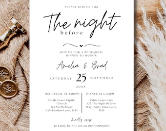 Cena de ensayo, ensayo previo a la boda, noche anterior a la boda, invitación digital para el ensayo de boda, mensaje de texto de invitación Canva