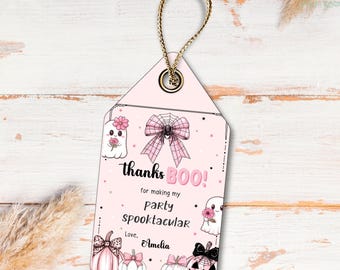 Halloween Birthday Party Gift Tags Hey Boo Pink Ghost Party Invitation Template Spooky One Girl 1st Birthday Party Tags First Birthday Girl