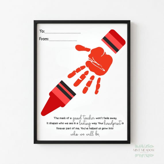 Instant Print Teacher Appreciation Handprint Gift, DIY Keepsake Artwork From Students, Printable Personalized End of School Year Gift