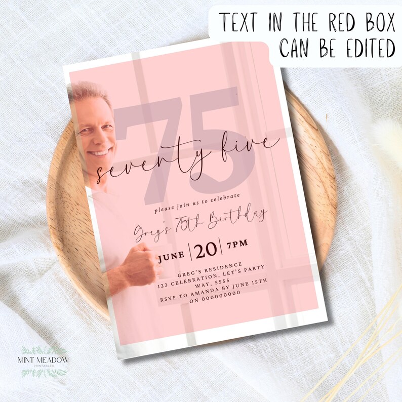 Editable 75th Birthday Invitation Template 75th Digital Photo Invite ...