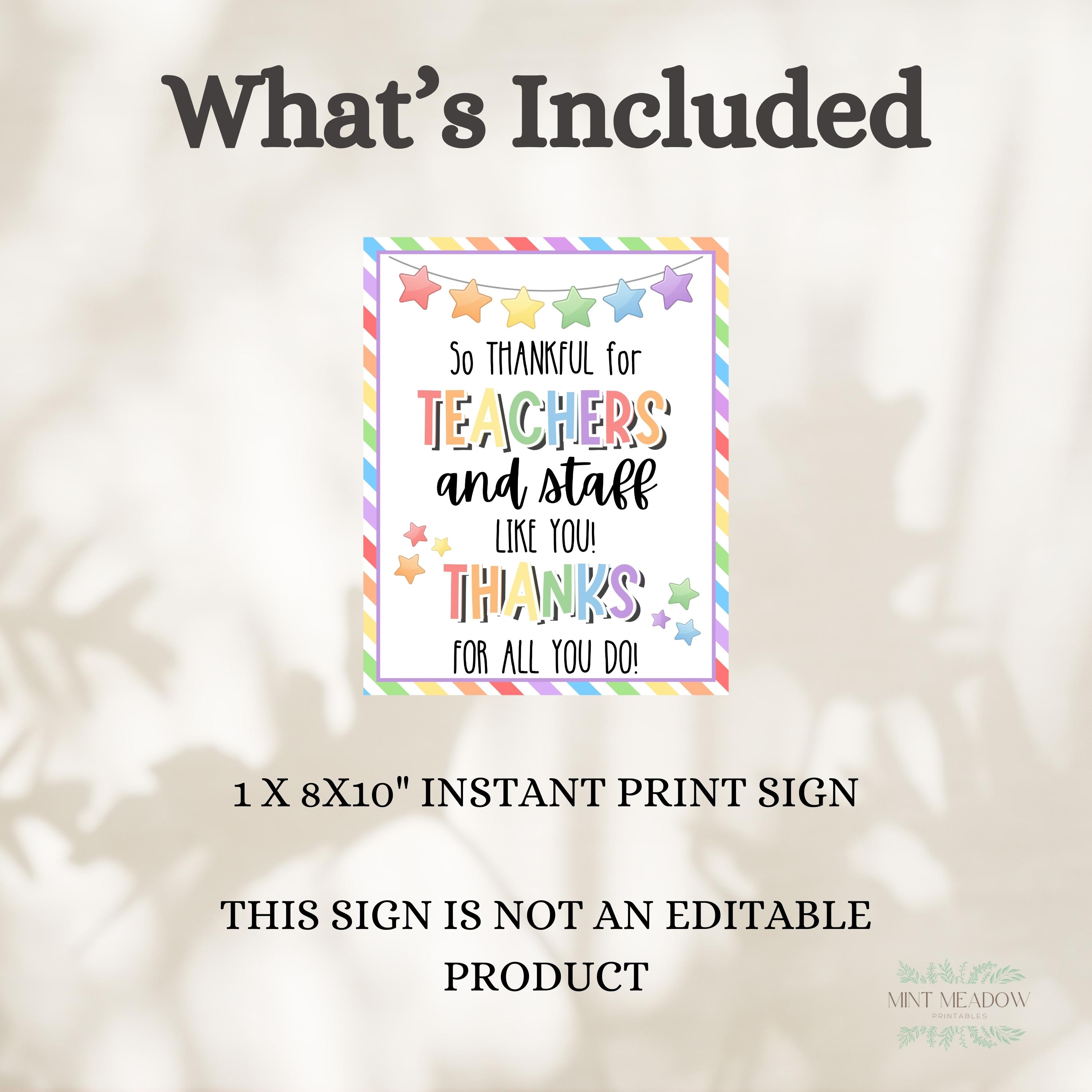 Printable so THANKFUL for TEACHERS and STAFF Like You, Instant Print ...