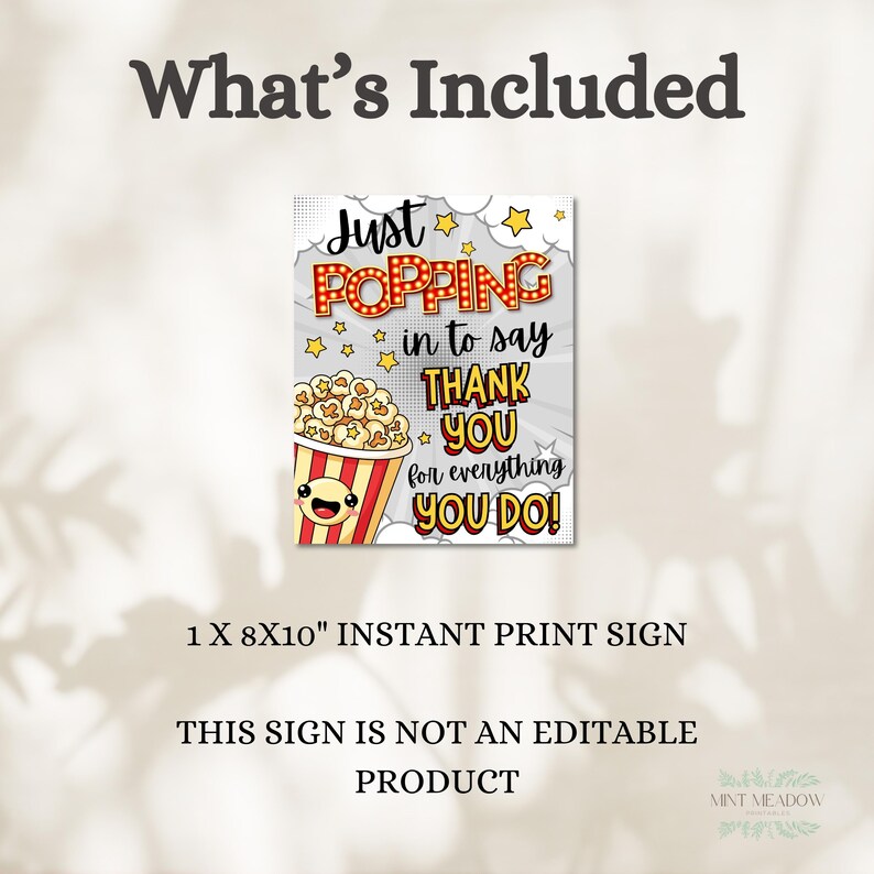 Printable Popcorn Appreciation Sign, Teacher Thank You Week, Popcorn ...