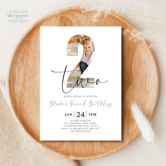 Second Birthday Invitation 2nd Birthday Photo Party Boy Invite Boho Two Year Old Girl Birthday Invitation Editable Digital Second Birthday
