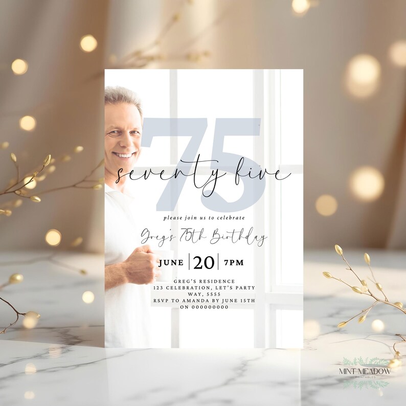 Editable 75th Birthday Invitation Template 75th Digital Photo Invite ...
