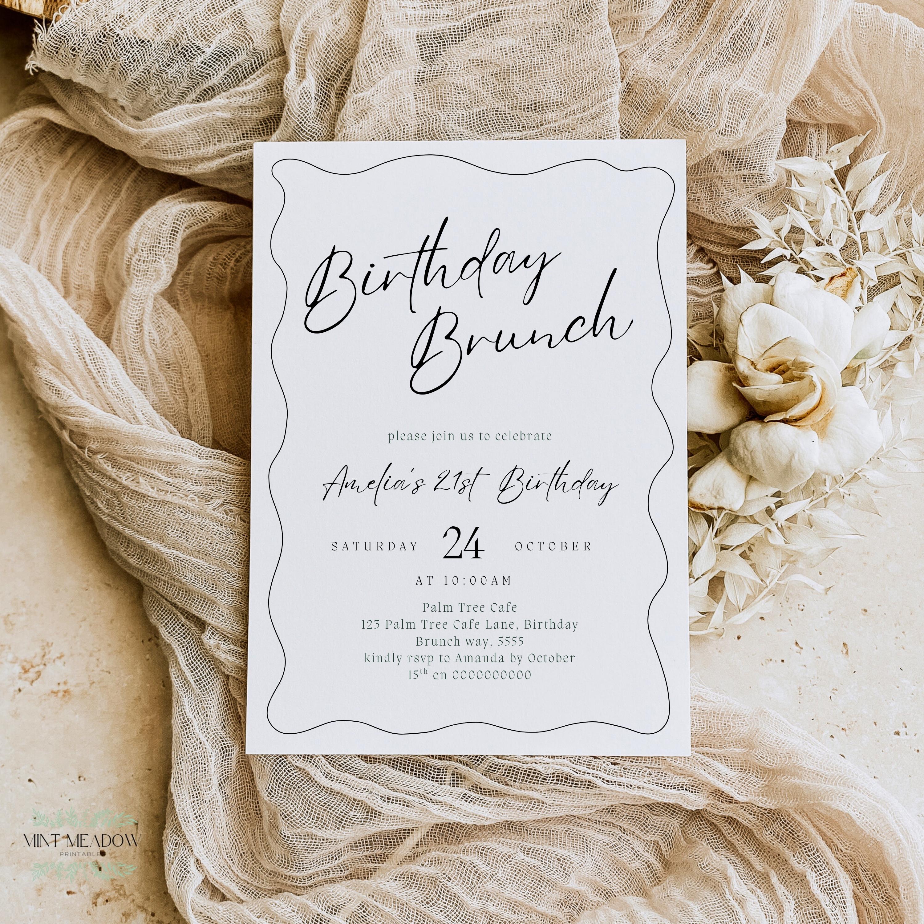 Minimal Birthday Party Invitation Template Printable Simple Modern Birthday Brunch Invite Editable Any Age Invite Birthday Dinner Canva Edit