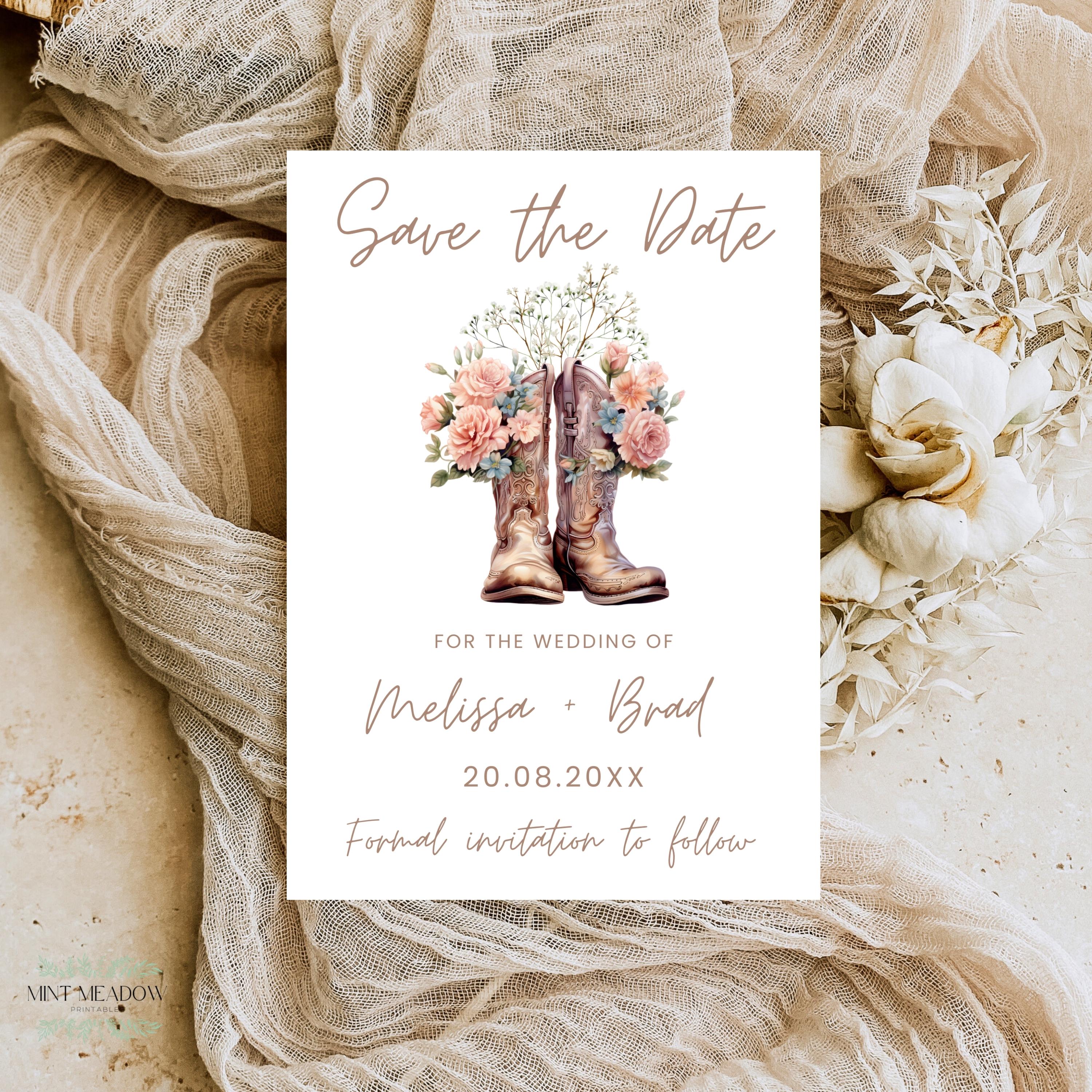 Save the Date Western Invitation Cowboy Boots Rustic Save