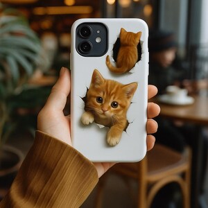 Ultra Realistic 3D Cat İphone Phone Case Cute Ginger Kitten Ripped Hole Phone Cover Unique Gift  Lovers, Animal Moms  Fun iphone Accessory