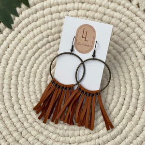 Leather Fringe Earrings, Leather Earrings Dangle, Mother’s Day Gift, Gift for Mom, Gift for Country Girl, Country Western Earrings, Tassels