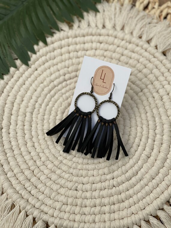 Black Earrings Genuine Leather Earrings Country Girl Gift