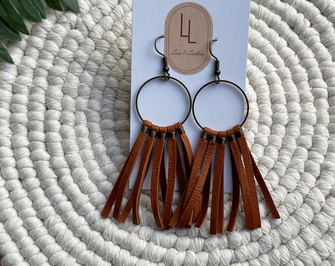 Leather Fringe Earrings, Leather Earrings Dangle, Mother’s Day Gift, Gift for Mom, Gift for Country Girl, Rustic Leather Jewelry, Statement