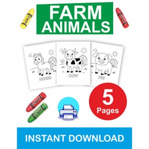 5 x Farm Animals Coloring Pages 8.5x11&quot; (PDF – Instant Download)
