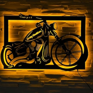 Harley-Davidson Motorcycles METAL LED Silhouette Sign Eye-Catching Wall Decor for Enthusiasts - Perfect for Man Caves and Garages