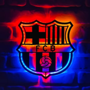FCBarcelona LED METAL Wall Art for Soccer Fans, FCB Lighted Shield Decor, Football Club Room Sign, Gift for Barca Supporters