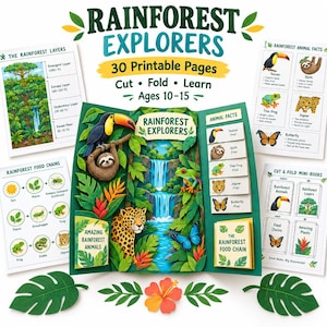 Lapbook "Esploratori della foresta pluviale", unità didattica scientifica con creazioni in carta 3D (età 10-15 anni)