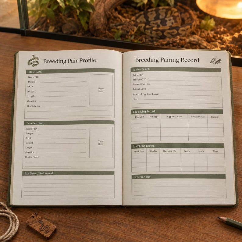 Ball Python Breeding Tracker, Snake Hatchling Journal, Reptile Planner, Egg & Genetics Record Printable image 3
