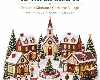 Christmas Village 3D Paper Crafts Printable, Christmas Paper Village, DIY Holiday Craft Template, Winter Village