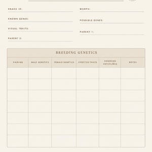 Ball Python Breeding Tracker, Snake Hatchling Journal, Reptile Planner, Egg & Genetics Record Printable image 15
