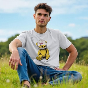 Mens Organic Cotton Racing Teddy Bear T Shirt Sustainable Motorsport Tee James Hunt Castle Combe Eco Friendly Steve McQueen Racer Shirt Gift