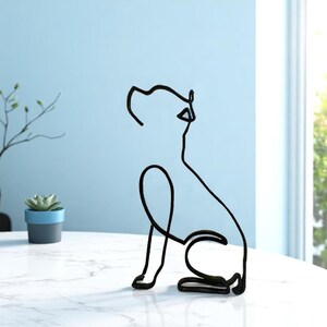 Metal Dog Sculpture – Abstract Minimalist Metal Art Figurine, Cute Miniature Decor for Home or Office Desktop