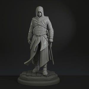 Assassin-Style Hooded Warrior 3D Model | Single Piece STL Figurine for 3D Printing | Epic Game Hero Statue | Digital File Only