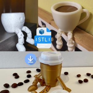 Coffee Flexi STL Bundle – 3-in-1 Articulated Coffee Set for 3D Printing – Print-in-Place Coffee Toys, Gifts & Desk Decor – Easy to Print