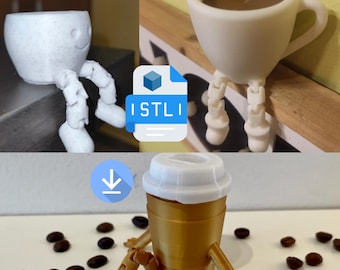 Coffee Flexi STL Bundle – 3-in-1 Articulated Coffee Set for 3D Printing – Print-in-Place Coffee Toys, Gifts & Desk Decor – Easy to Print
