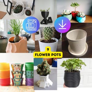 Set of 9 3D Printable Planters STL | Modern Decorative Pots for Succulents, Herbs & Small Plants | Digital Grow Kit Files | Home Decor