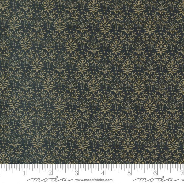 Morris Meadow Best Of Morris - Bookbinding Damask in Black by Barbara Brackman for Moda Fabrics # 8377 21