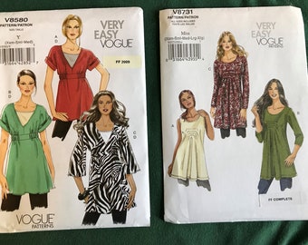 Women's Clothing Pattern Lot of 2 - Very Easy Vogue Tops - XS - SMALL- MEDIUM