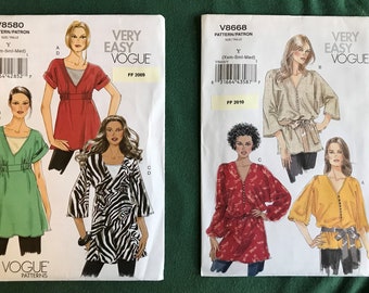 Women's Clothing Pattern Lot of 2 - Very Easy Vogue Tops - XS - SMALL- MEDIUM