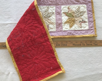 Handmade Quilted Table Runner - Eight-Point-Star 9" by 29", Red/Gold, Upcycled, 1x4