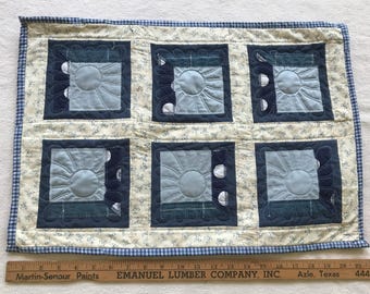 Handmade Quilted Mini Table Runner - Attic-Window - 22" by 15" - 3x2 - Blues