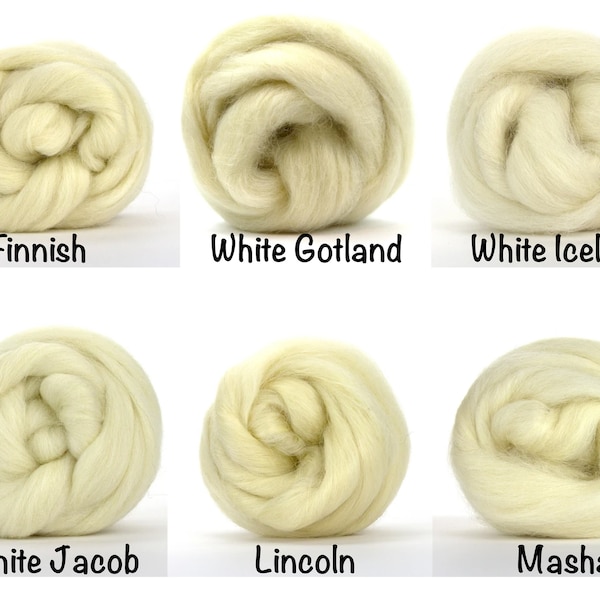 Natural Wool Roving 1 oz - Select- Finnish / White Gotland / White Icelandic / White Jacob / Lincoln / Masham, Spinning Fiber, Felting Fiber