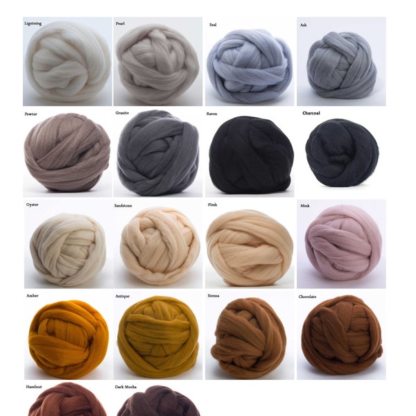 Merino Wool Roving 22.5 Micron - 1 oz, 18 Neutral colors available