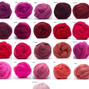 Merino Wool Roving 22.5 Micron - 1 oz, 21 Red colors available, Combed Top / Spinning Fiber / Felting Fiber