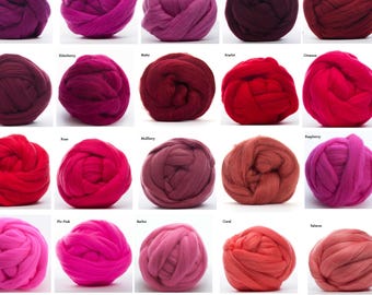 Fibra de lana merino de 22,5 micrones, 1 oz, 21 colores rojos disponibles, fibra superior peinada, fibra para hilado y fibra para fieltrar