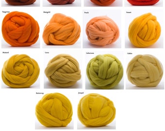 Merino Wool Roving 4oz - 22.5 Micron, 14 Yellow/Orange colors available