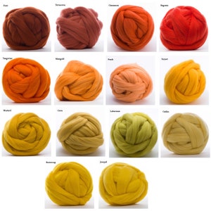 Merino Wool Roving 22.5 Micron - 1 oz, 14 Yellow/Orange colors available