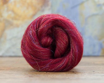 Merino and Sparkle Roving - Glitzy Ruby 4oz