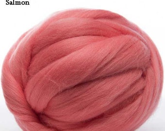 Merino Wool Top - 22.5 micron -Salmon - 4 ounces