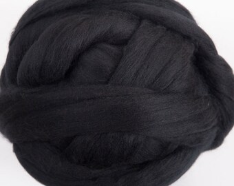 Superfine Merino Wool Combed Top - Black - 4 ounces