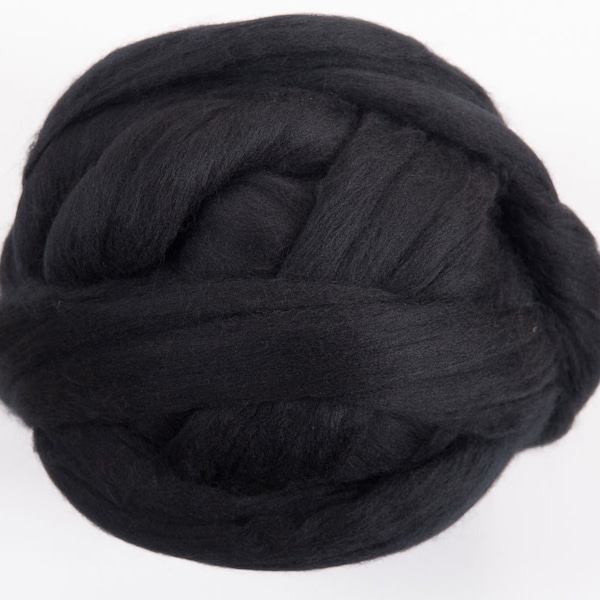 Superfine Merino Wool Roving - Black - 16 ounces