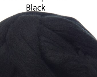Superfine Merino Wool Roving - Black - 16 ounces