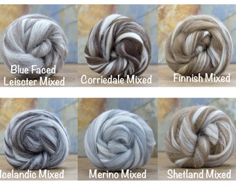 Natural Wool Roving 1 oz-Sel - Blue Faced Leicester Mixed/Corriedale Mixed/Finnish Mixed/Icelandic Mixed/Merino Mixed/Shetland Mixed